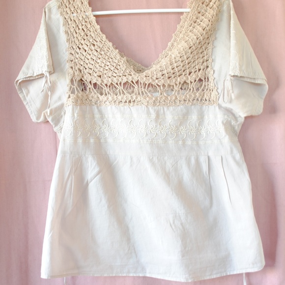 Boho Crochet Beachy Drawstring Top Blouse - Picture 5 of 8